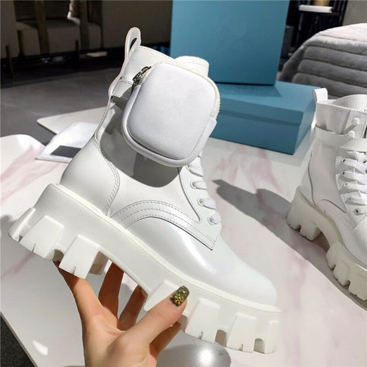 women's short boots round toe increased thick-soled