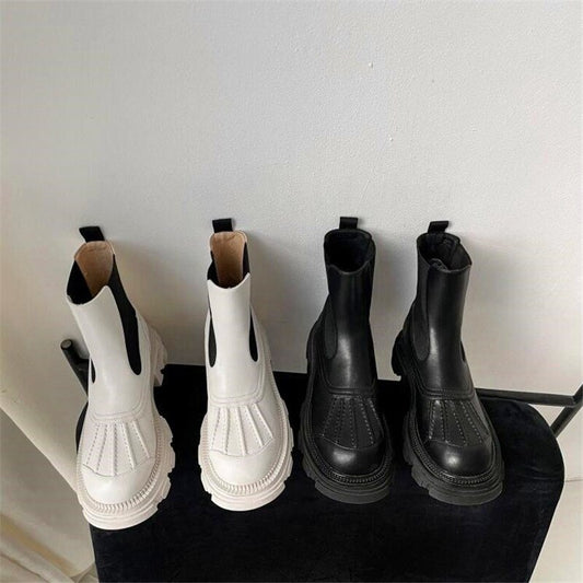 ハイヒールブーツ 丸いつま先 厚底