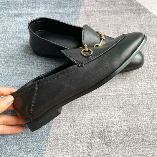 金属チェーン装飾レディースシングルシューズラウンドトゥ