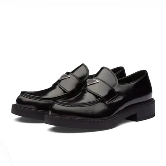 ラウンドトゥレザー厚底レディースローファー