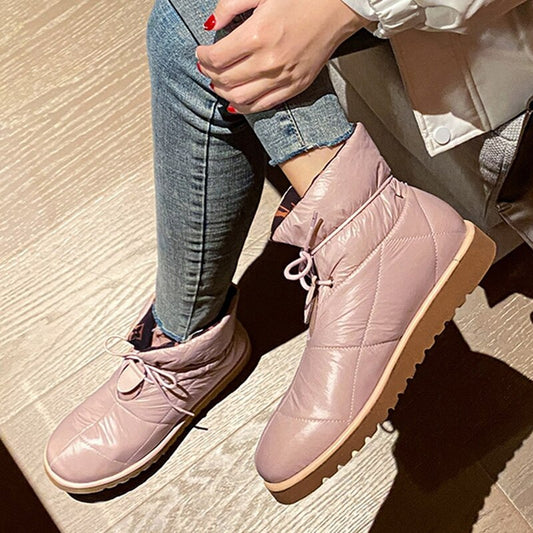 Women Snow Ankle Boots Lace Up Warm