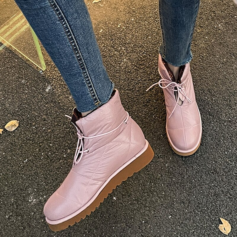 Women Snow Ankle Boots Lace Up Warm