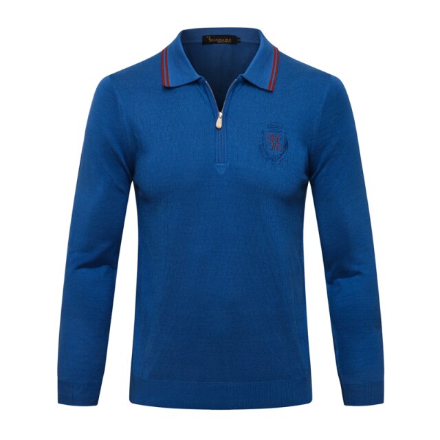 men's warm zipper Embroidery Long sleeve Sweater wool