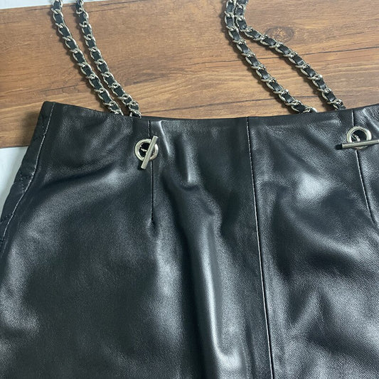 Women's Chic Genuine Leather Pockets A-line Skirt