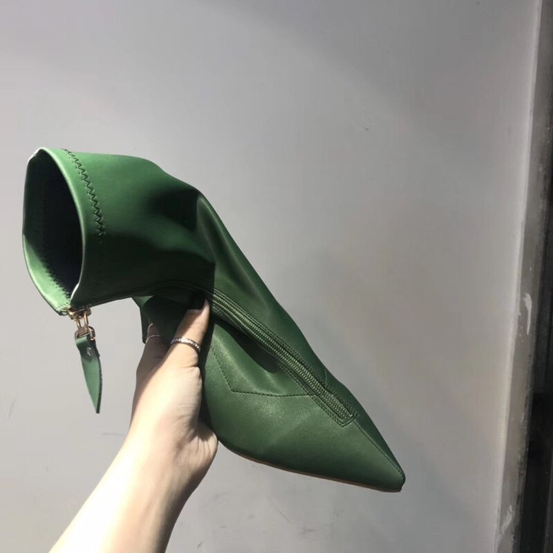 Pointed Toe Leather Ankle Boots Women