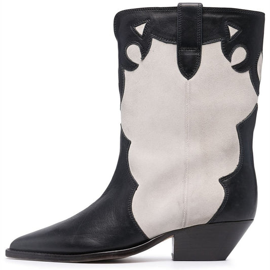 Women Leather Low-Heel Pointed Toe Cowboy Boots