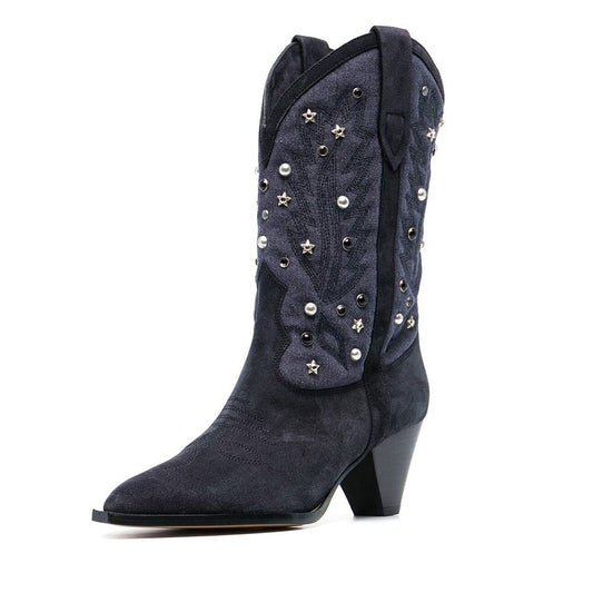 Women Low-Heels Pointed Toe Rivet Ankle Boots