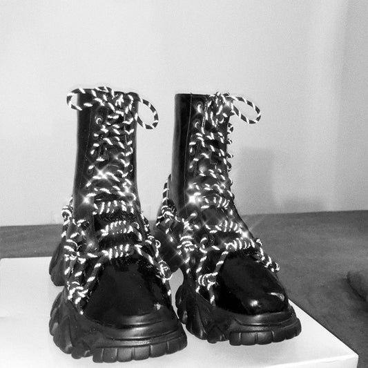 Women Reflective Lace-up Casual Ankle Boots Thick Bottom