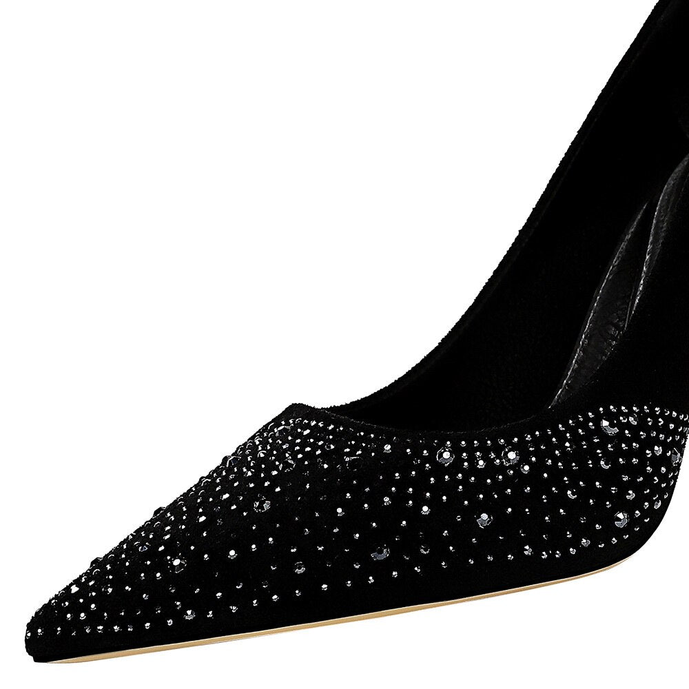 Women Rhinestone Design Pointed Toe Pumps