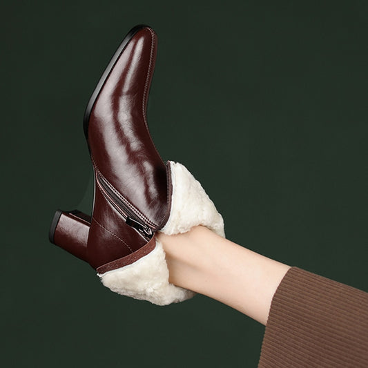 暖かいウールアンクルブーツ レディース 本革