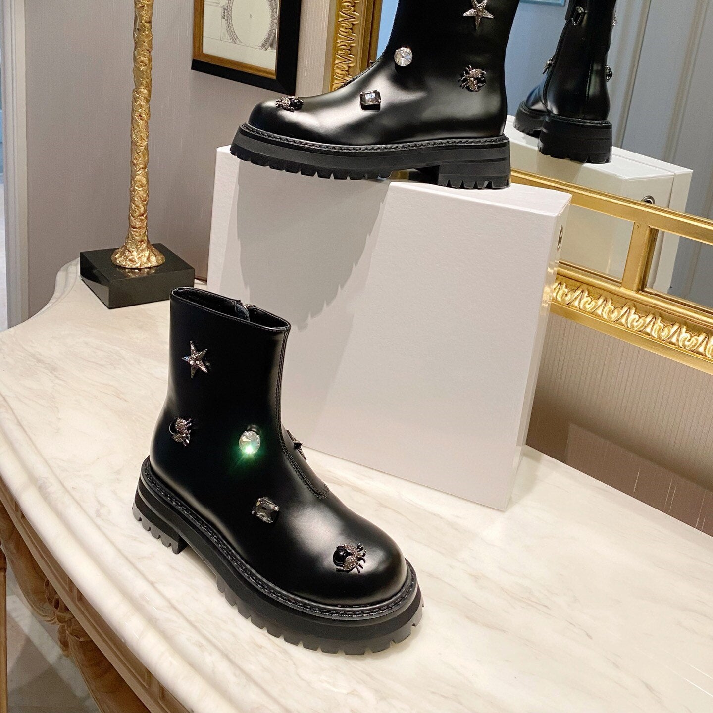 Women Platform Ankle Boots Crystal Round Toe