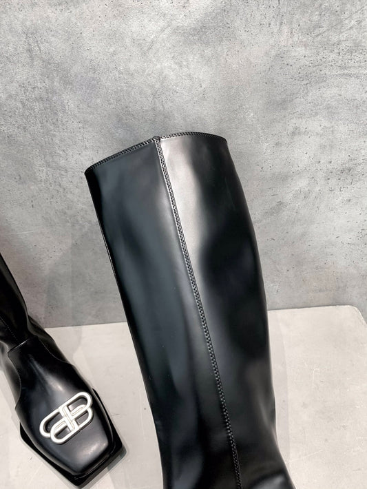 レディース ロングブーツ メタル装飾 スクエアトゥ プラットフォーム