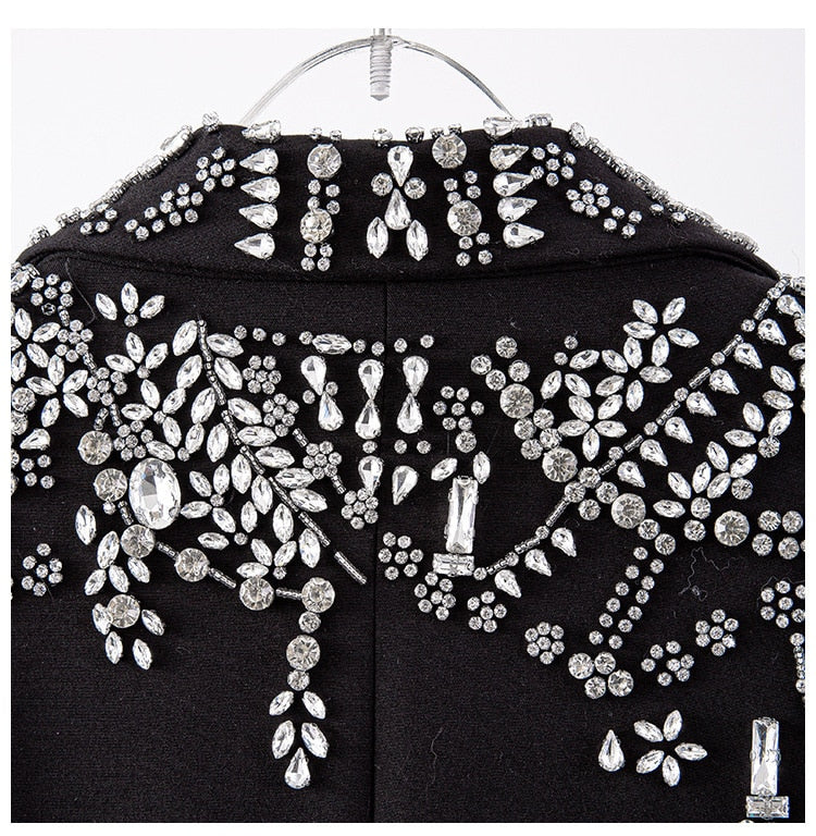 Women Black Patchwork Diamonds Hairy Blazer Jacket