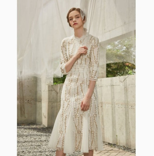 Vogue Flower Embroidery Short Party Dinner Dresses