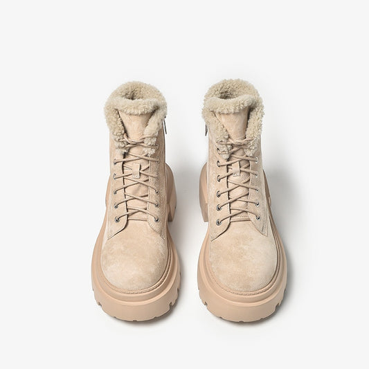 レディース キッズ スエード レザー アンクルブーツ 暖かいウールシューズ