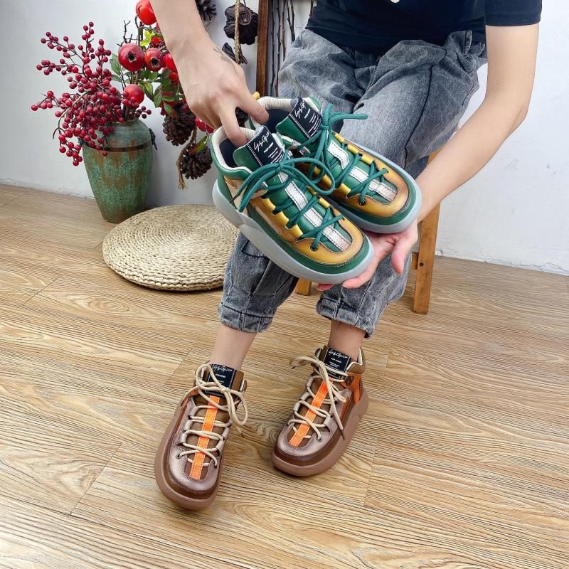 Women Lace-up Mixed Colors Round Toe Boots