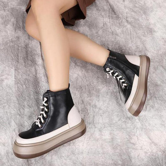 レディース レトロ ジップ ラウンドトゥ ミックスカラー ブーツ