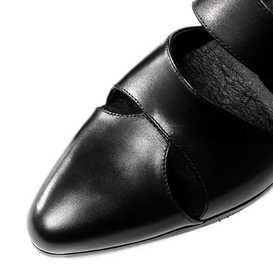 Pointed Toe Buckle Hollow Leather Shoes Male Black Sandals