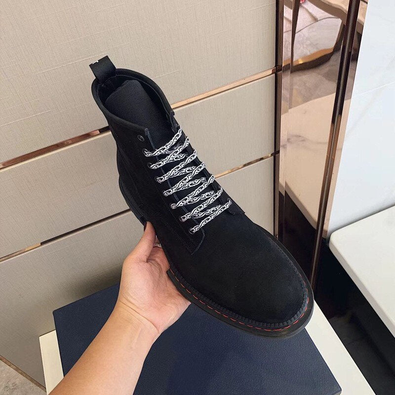 メンズ オートバイ バイカー 安全靴 ブロックヒール レースアップブーツ