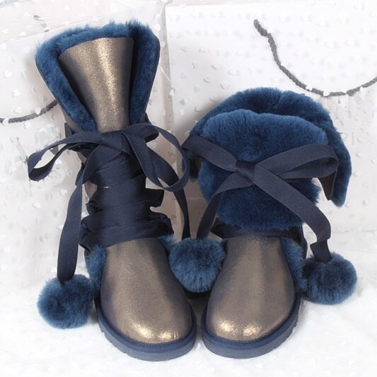 女性用本物のシープスキンレザースノーブーツ