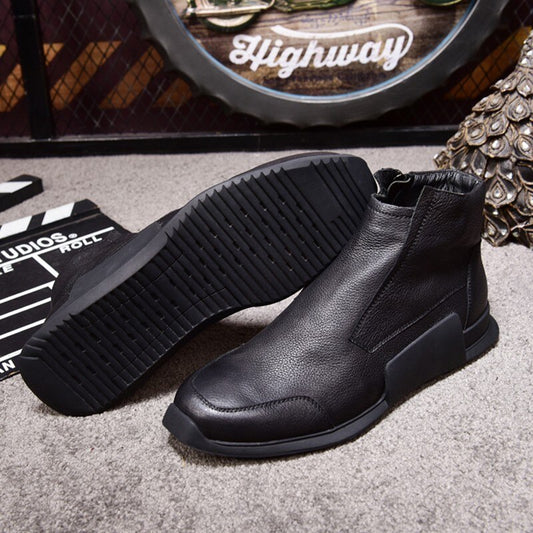 New Zip Round Toe Solid Male Casual Shoes Streetwear