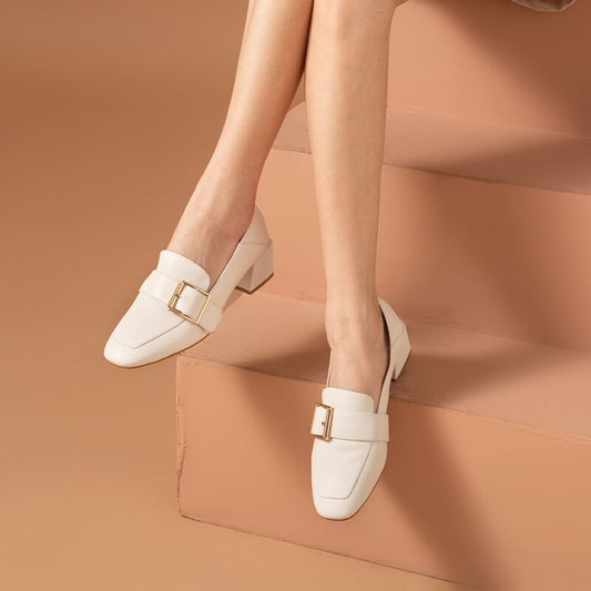 Women Cow Leather Thick Heel Office Lady Shoes