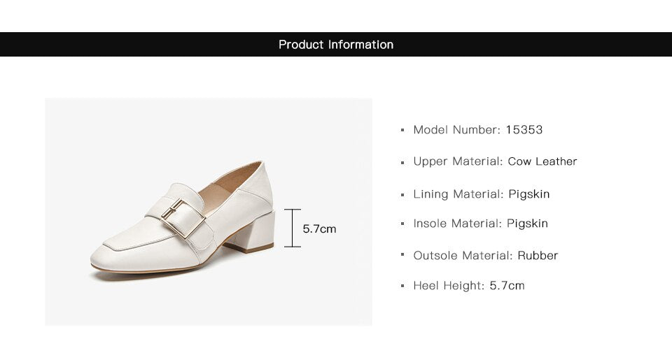 Women Cow Leather Thick Heel Office Lady Shoes