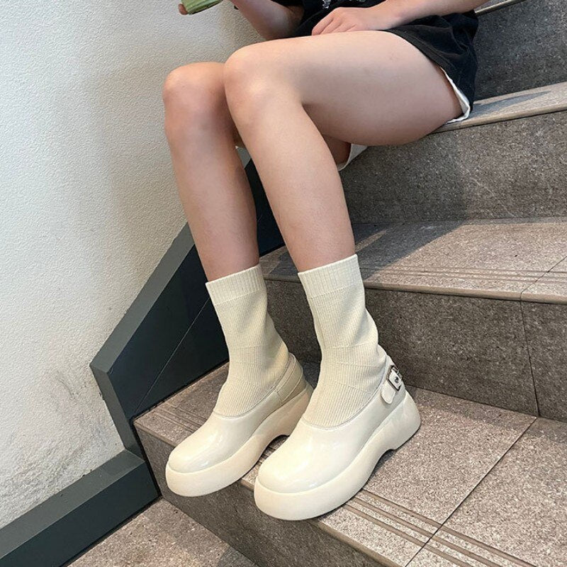 Women Vintage Thick Platform Socks Boots