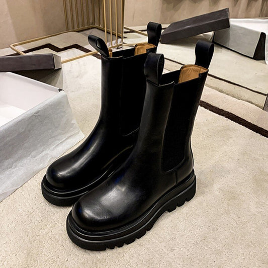 女性用厚底ブロックヒールレザーワーク安全靴