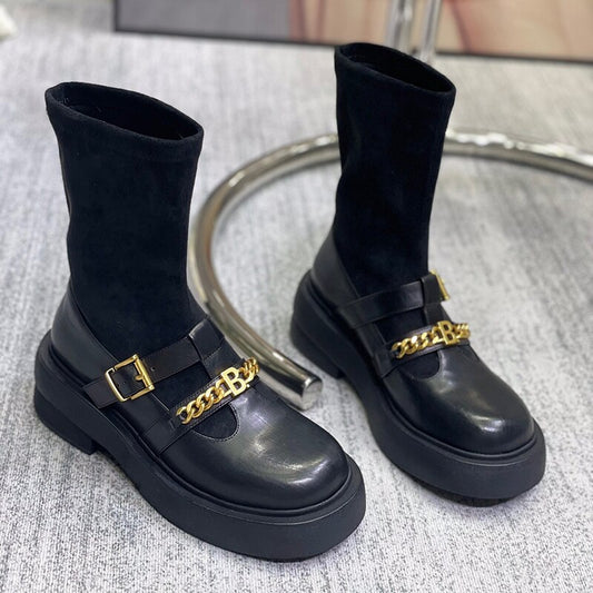 女性用エレガントヴィンテージラウンドトゥカジュアル滑り止めブーツ