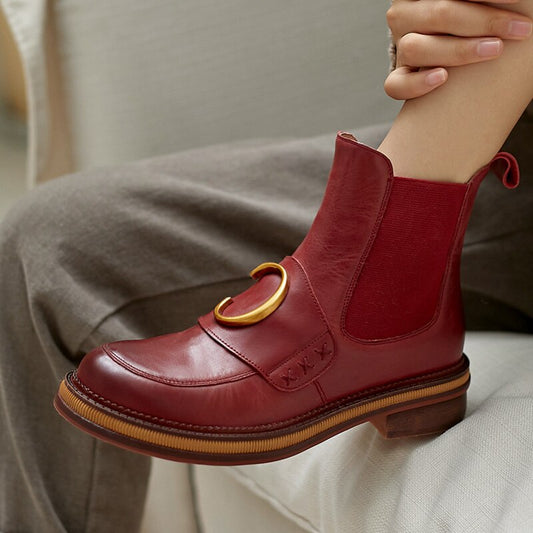 女性用イングランドスタイルモーターサイクル牛革チェルシーブーツ