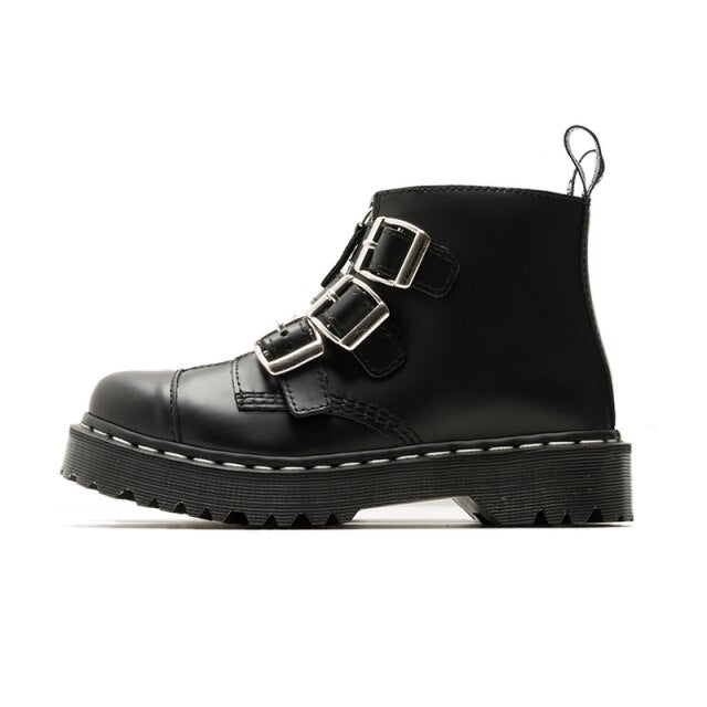 Women Luxury Solid Black Punk Round Toe Med Heels Zip Ankle Boots