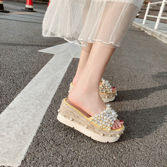 Ladies Summer Outside Thick Platform Wedges Slip On Beach Slippers