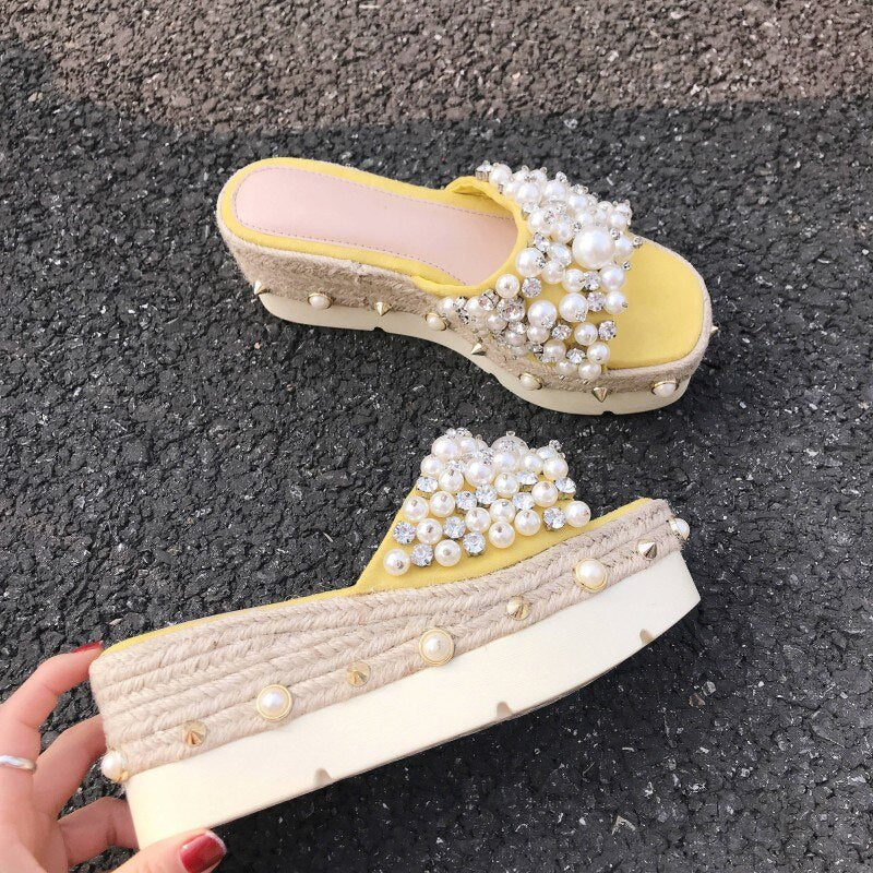 Ladies Summer Outside Thick Platform Wedges Slip On Beach Slippers