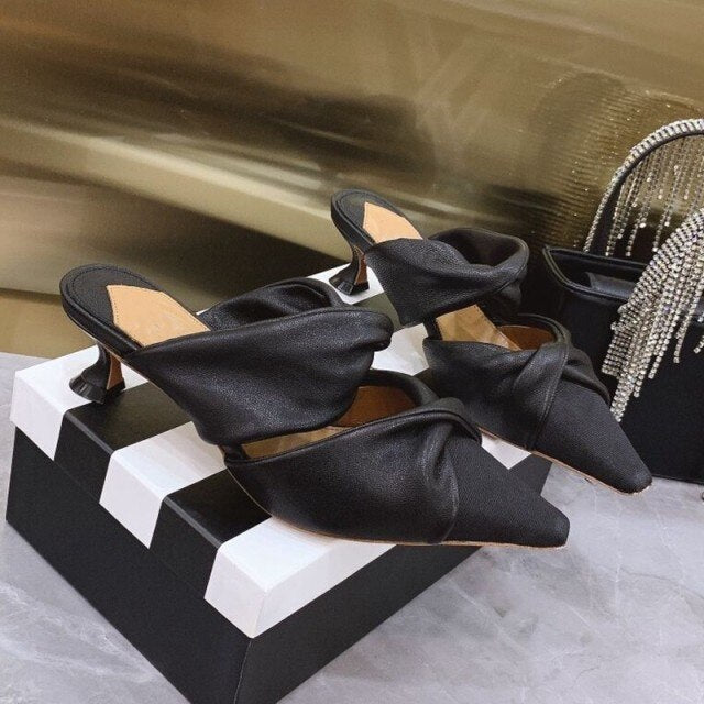 Elegant Ladies Sheepskin Genuine Leather Slides Mules Slip On Loafers