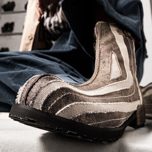 Men Retro Luxury Canvas Patchwork Work Safety Casual Boot