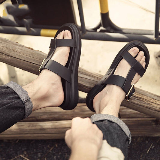 Mens Casual Streetwear Slip On High Quality Leather Beach Slippers