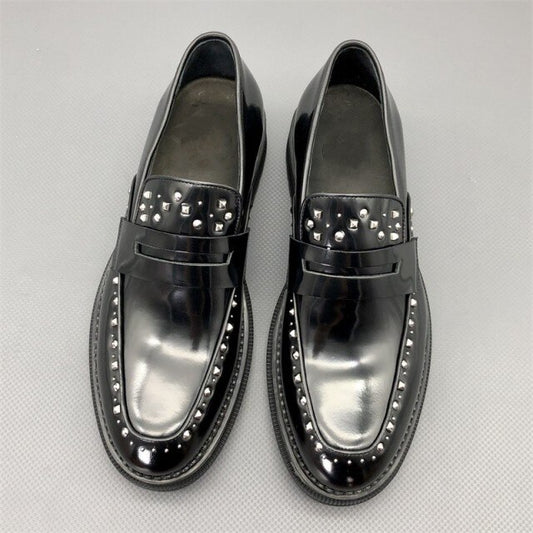 Mens Rivet Studded Dress Shoes Slip On Loafers
