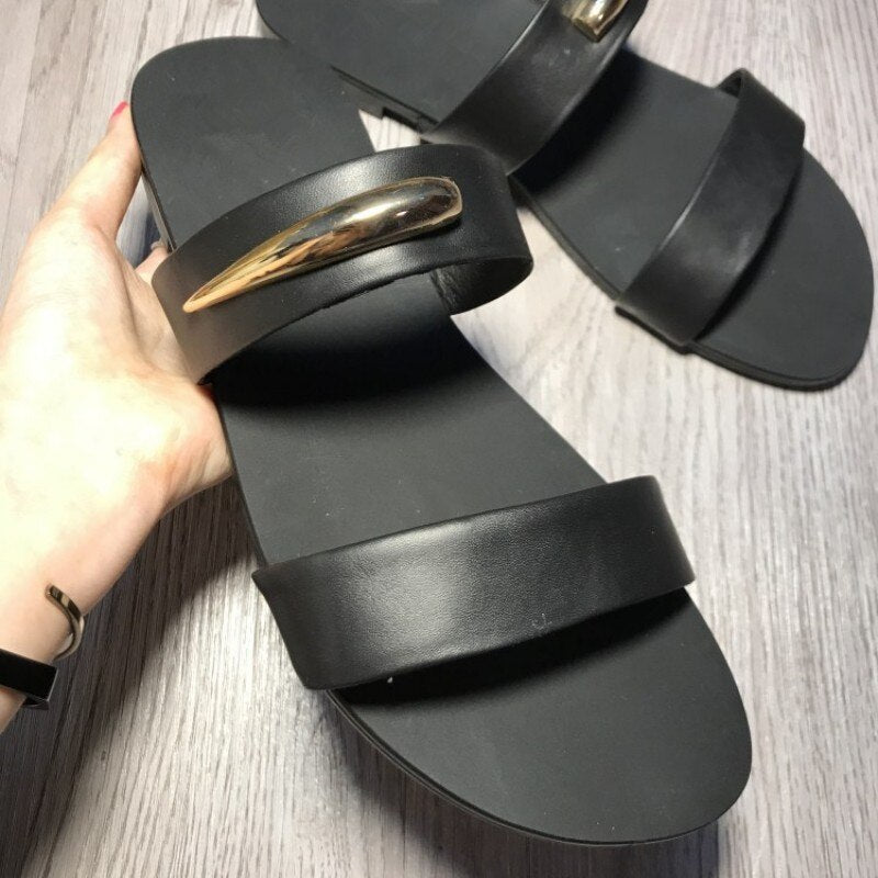 Mens Chain Designer Cow Leather Sandals Outside Flats