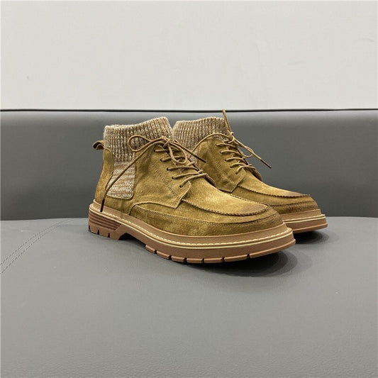 メンズ パッチワーク編み カジュアル アンクルブーツ