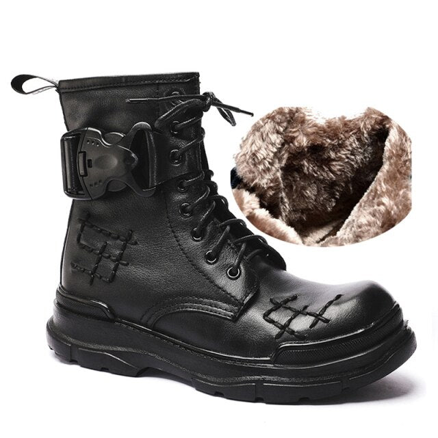 Mens Lace Up Round Toe Winter Outdoor Warm Tooling Boots