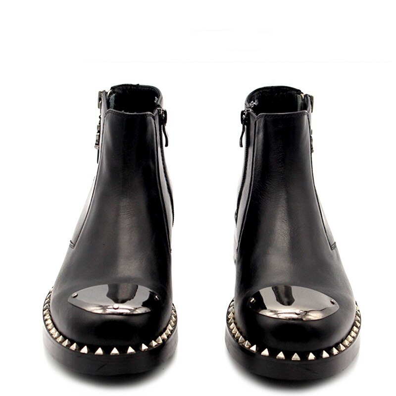 Men Height Increasing Gothic Rivet Punk Motorcycle Boots Plus Size