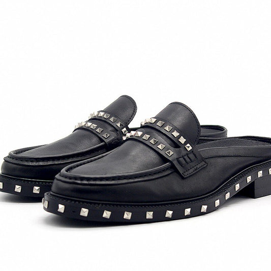 British Style Mens Slip-On Cowhide Korean Style Casual Lazy Sandals