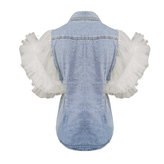 French Style Fairy Sleeveless Denim Jacket Cowboy Spliced Coat