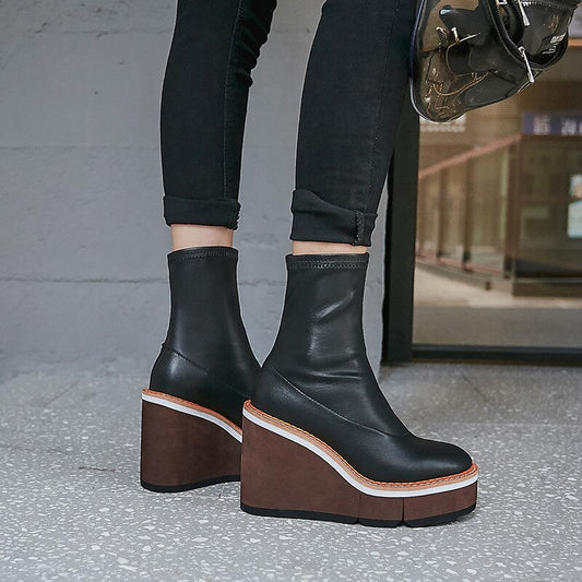 Ankle boots for women round toe platform wedges shoes