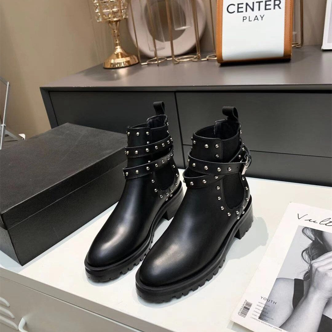 女性用本革シューズ 伸縮性のあるサイドファッションブーツ