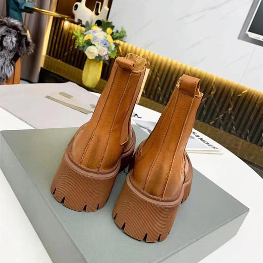 Women Platform Boots Genuine Leather Thick Bottom Shoes