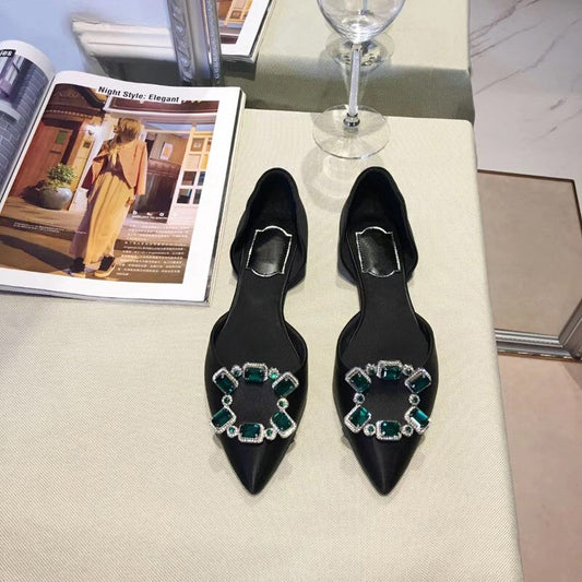 Pointed Toe Square Buckle Rhinestone Flats Casual Shoes Women