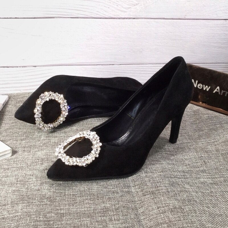 Diamond Decor Pumps Women Suede High Heels Wedding Shoes