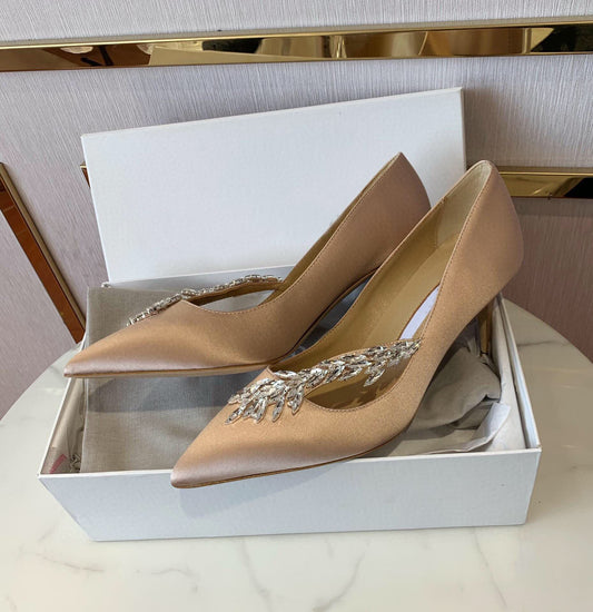 Pointed Toe Pumps Crystal Buckle Shallow Ladies High Heel